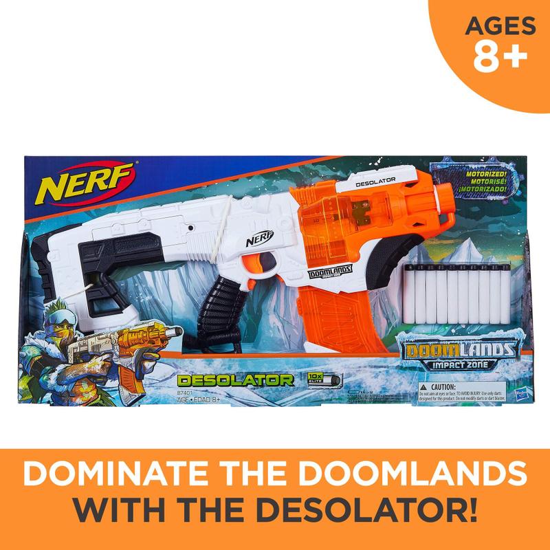 Toy Blaster Nerf Desolator Doomlands com clipe de 10 dardos e